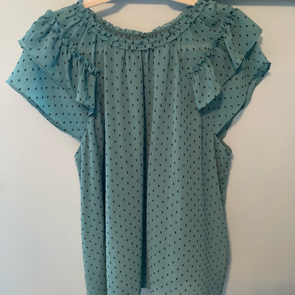 LOFT Women's Ruffled Teal Top - Picture 2 of 8